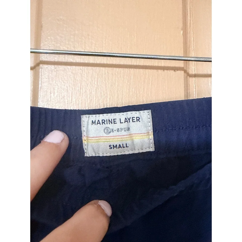 Marine Layer Re-Spun Allison Pants Navy Blue Elastic Waist Straight Leg Small